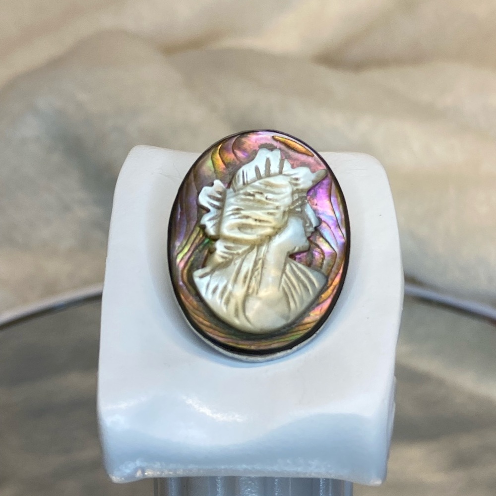 VINTAGE SILVER CAMEO ABALONE MOTHER OF PEARL ITALY Sterling 1850-1900’s C-clasp - Picture 10 of 12
